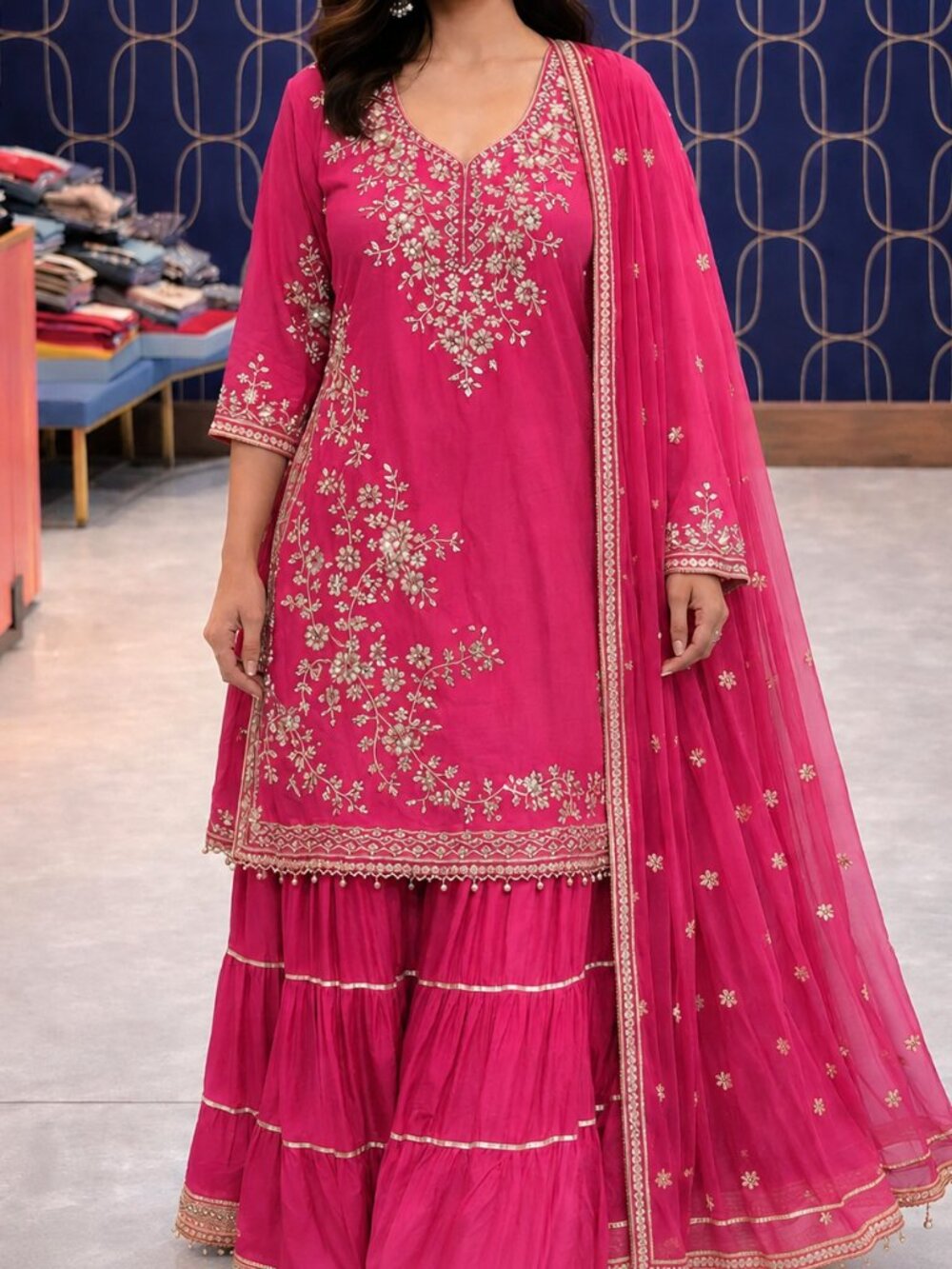 Pink Elegant Ethnic Sharara Outfit, BRAND NEW Party Wear, Indian size 44